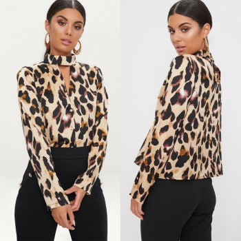 Vogue Women Ladies Leopard Printed Shirts Loose Long Sleeve V-Neck Sexy Tops Blouses Female Fashion Shirts Blouses Top Clothing